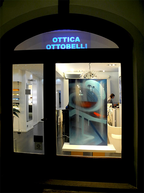 Decorazioni a spray - pannelli per vetrine, Ottica Ottobelli - Andrea Franzosi, franZroom.net