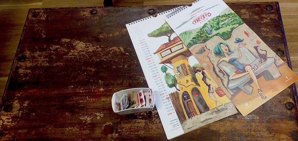 Calendario Spaesato 2023 alla Libreria Namastè, illustrazioni di Andrea FranZosi franZroom.net